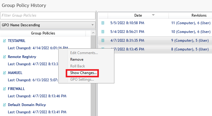 show changes available